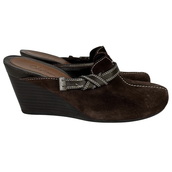 Cole‎ Haan Wedge Clogs Mules Shoes 7.5 AA Brown Suede Leather Strap Western Boho - Picture 1 of 9